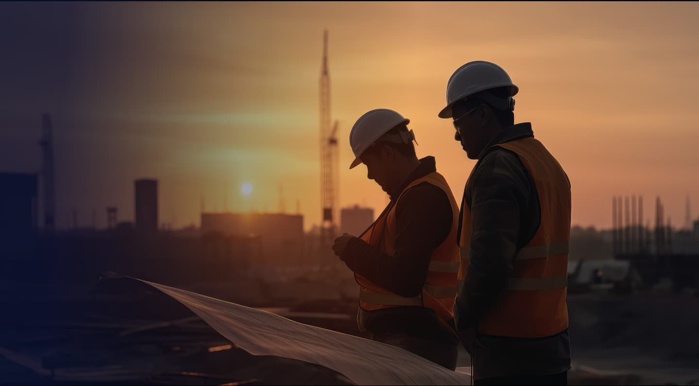 Construction workers surveying site